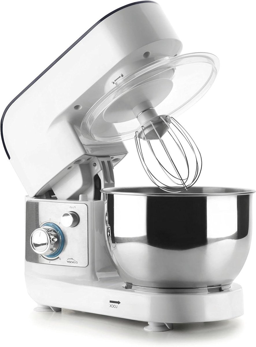 Keukenmachine met Kom - Mixer Kneedmachine - Bakken en Koken - Spatrand met Toevoegvenster - 4 Liter - Wit