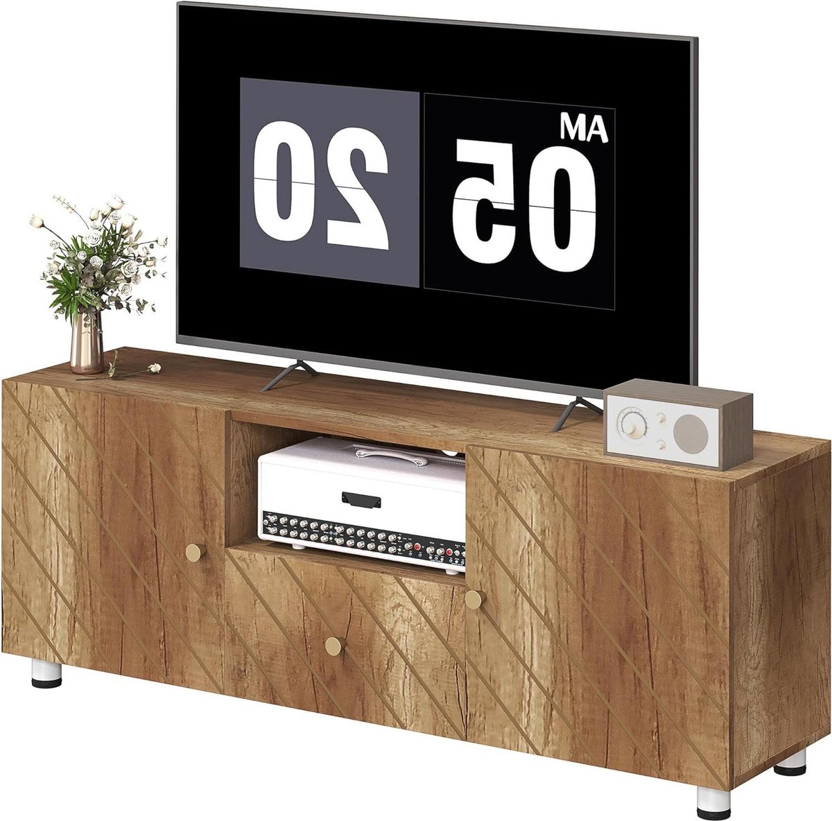 Tv-meubel Hout - Tv-kast Bank - Woonkamer Organiseren - Met Gouden Handgrepen - 120 x 30 x 45 cm
