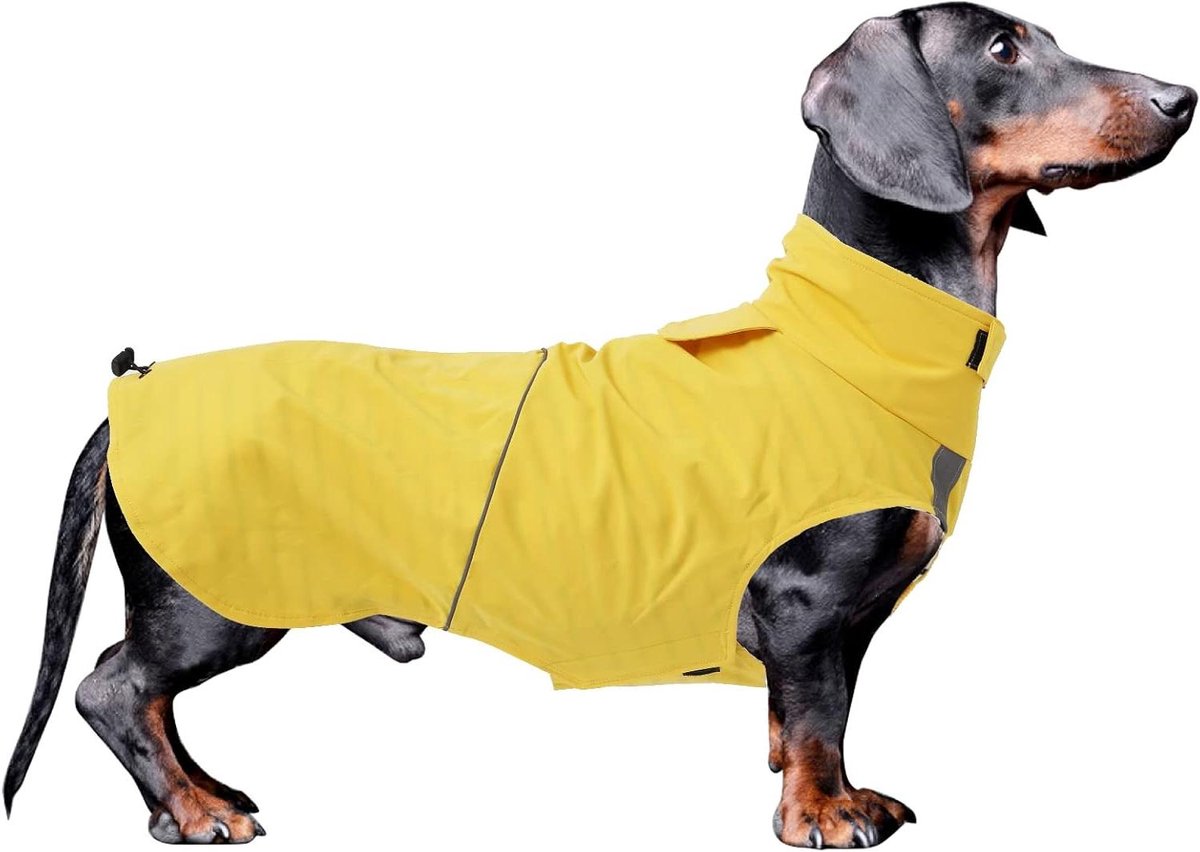 Teckel Regenjas - Hondenjas Waterdicht - Hond Uitlaten - Speciaal Vormgegeven - Maat S - Geel