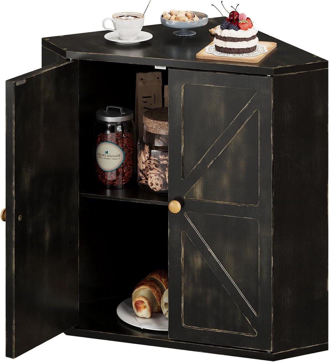 Hoekbrooddoos - Broodtrommel Keuken - Brood Vers Houden - Dubbellaags Bamboe - 43 x 285 x 42 cm - Antiek Zwart