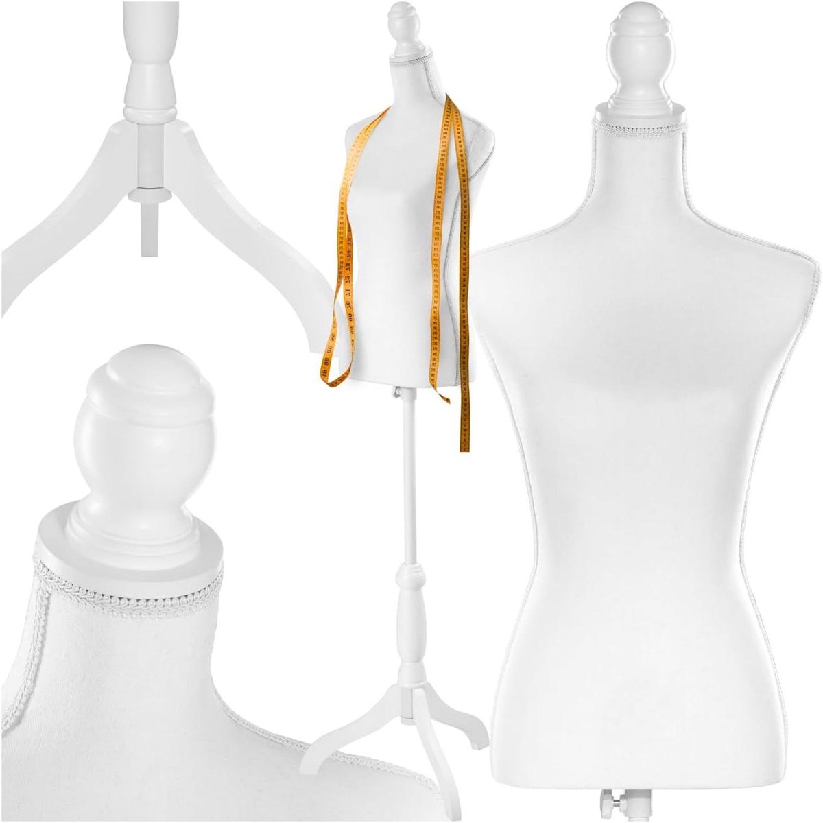 Damesbuste Paspop - Kleermaker Dummy Torso - Kleding Presenteren - In Hoogte Verstelbaar - 133-168 cm - Wit
