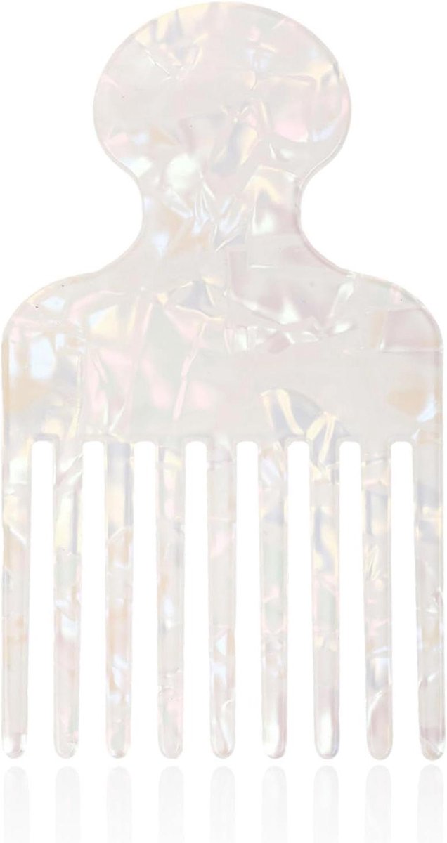 Haarkam Brede Tanden - Ontwarrende Kam Krullen - Haar Styling - Acetaat Karton Materiaal - 12 cm - Wit