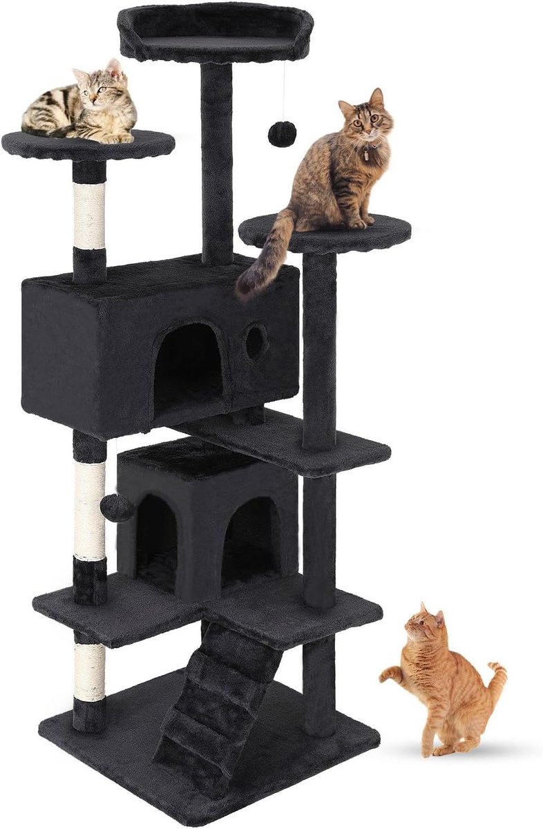 Kattenboom met Krabpaal - Kattenhuisje Kattenmeubel - Spelen en Ontspannen - Meerdere Zitplatforms - 137 cm Hoog - Donkergrijs