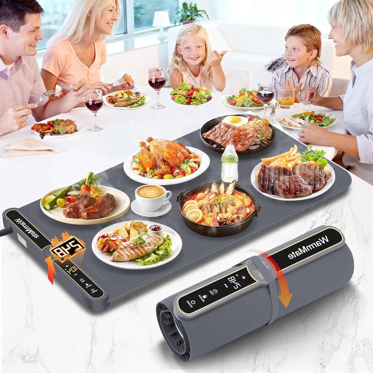Verwarmingsmat Voedsel - Warmhoudplaat Elektrisch - Maaltijden Warm Houden - Snelle Oppervlakteverwarming - 60 x 38 cm - Donkergrijs
