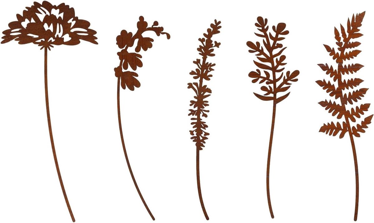 Metalen Bloemen Tuinpalen - Tuindecoratie Palen - Tuin Aankleden - Weerbestendig Ijzer - 35 x 8.2 x 1 cm - Messing
