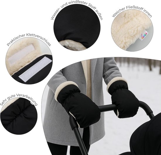 Handwarmer Kinderwagen - Mof Handschoenen - Wandelen Buiten - Waterdicht Winddicht - Universele Maat - Zwart — afbeelding 3