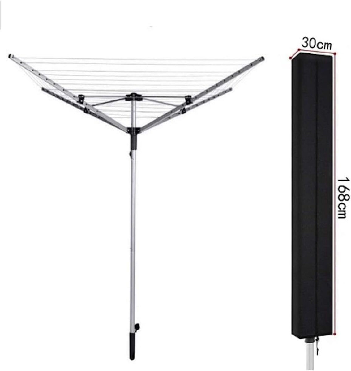 Beschermhoes voor droogmolen, stof, waterdicht, uv-bestendig, met ritssluiting, droogmolen-afdekking, weerbestendig, afdekzeil, beschermhoes, voor droogmolen buiten, donkergroen, 168 x 30 x 30