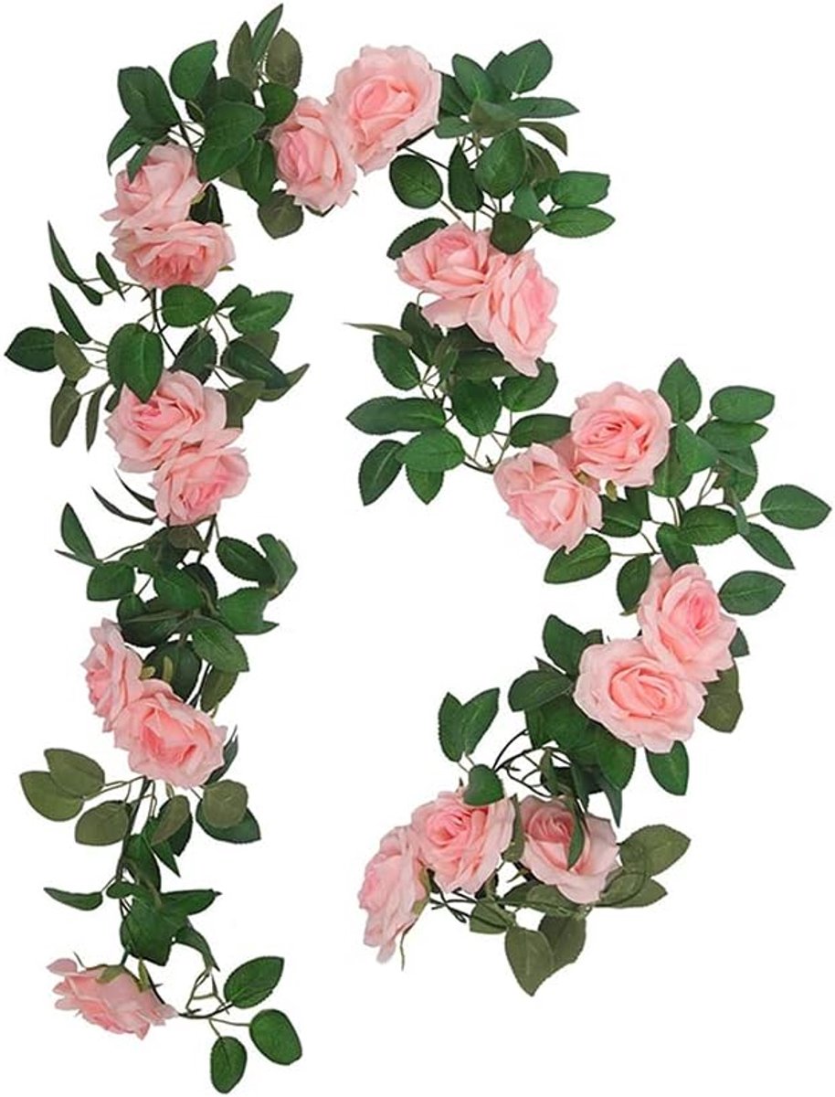 Kunstbloemenslingers, 1 stuk, 240 cm, rozeroodslinger, vintage rozeroodslinger, bloemenslinger, voor thuis, muur, tuin, bruiloft, boogdecoratie (16 bloemen, roze)