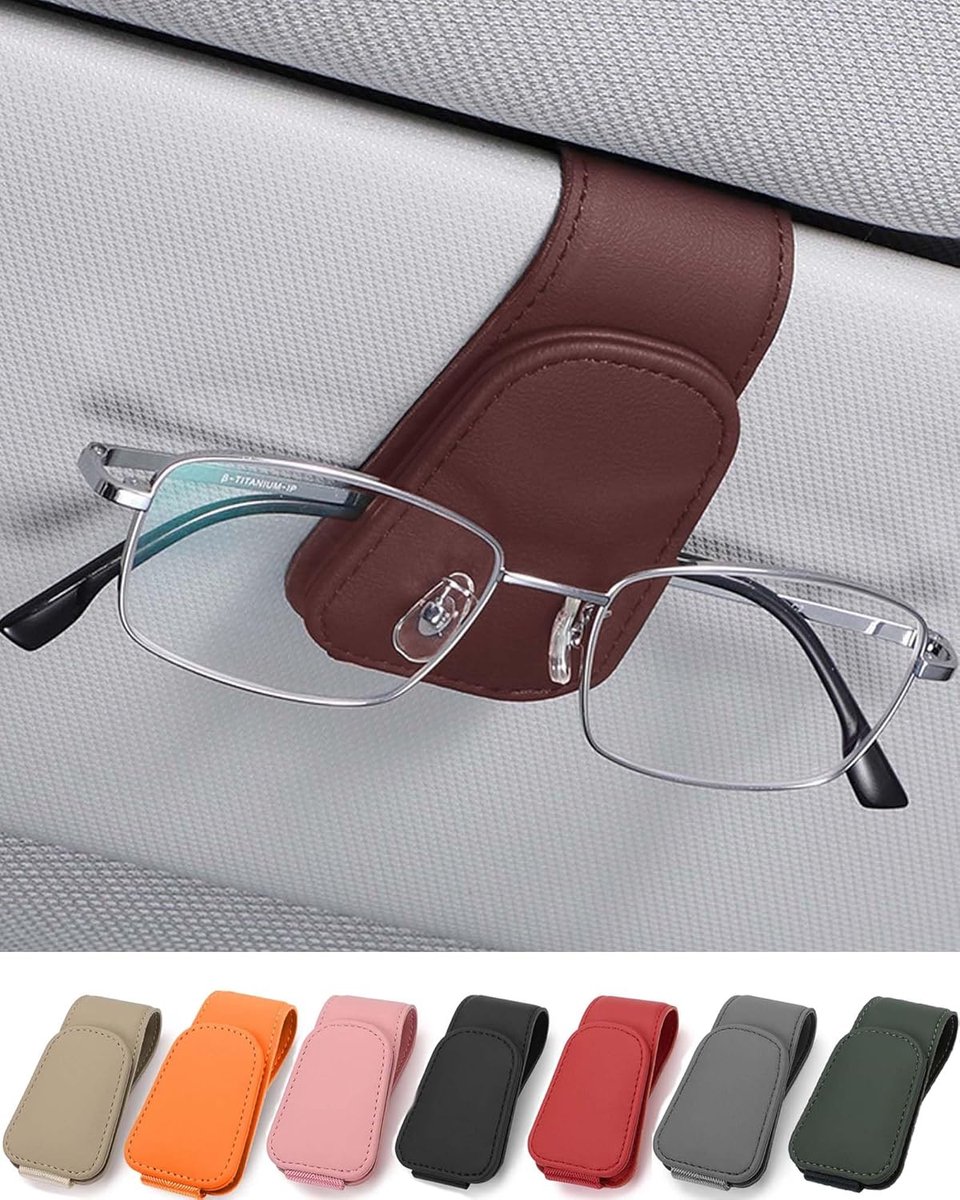 Brillenhouder voor Auto Zonneklep, Leer Zonnebrilhouder voor Autobrilhouder, Autovizier, Brilhouder, Clip voor Zonneklep, Bourgondië