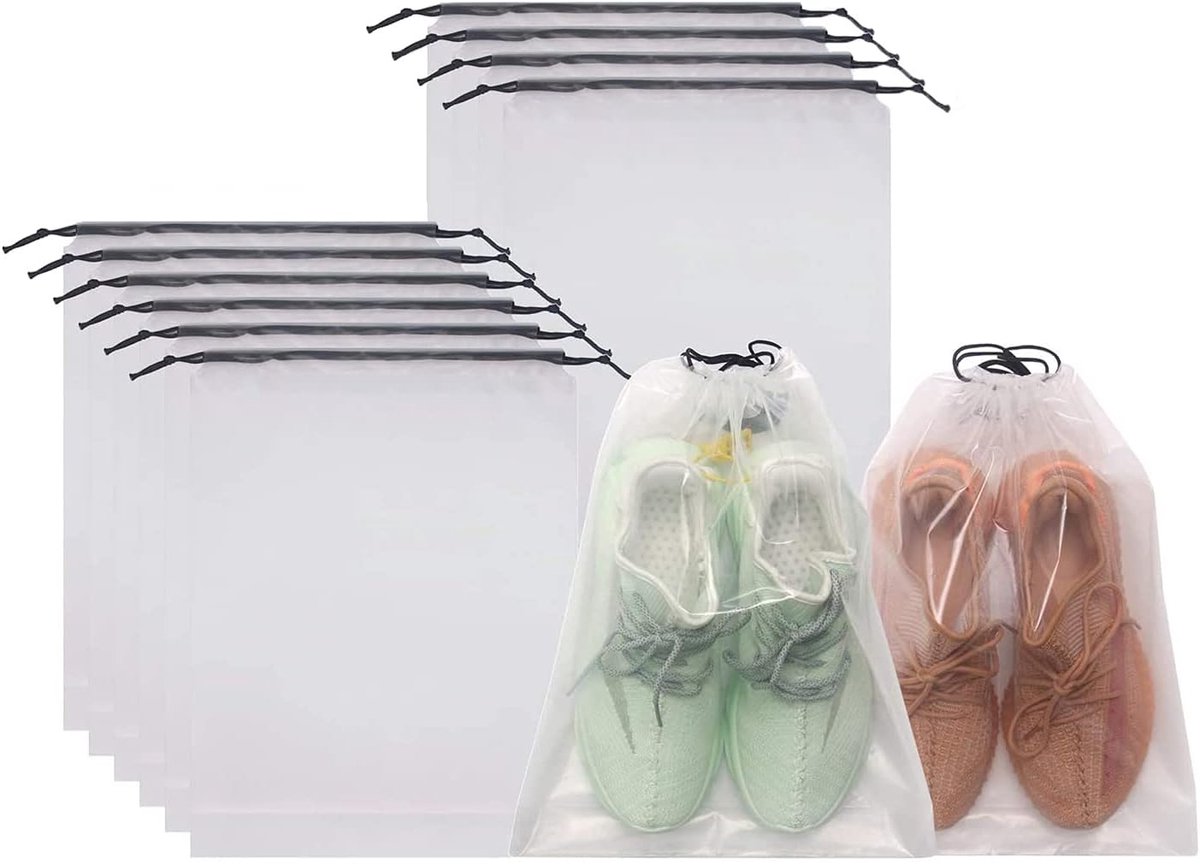 Schoenenzak met Trekkoord - Waterafstotend Set van 10 Stuks - Organizer voor Koffer en Handbagage - Transparant