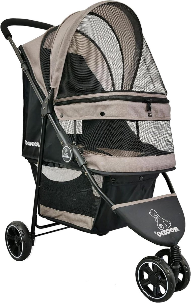 Huisdierenbuggy 3 wielen - Hondenbuggy Kattenbuggy - Comfortabel Vervoer - Schokdemper Voor/Achter - 84 x 47 x 96 cm - Grijs