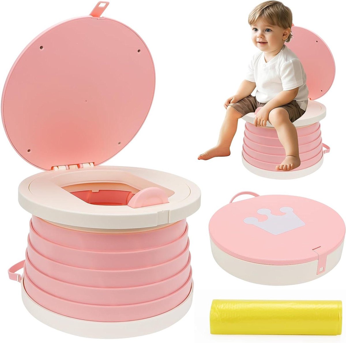 Klaptoilet Kinderen - Reis Potje - Zindelijkheidstraining - Draagbaar Ontwerp - 10 x 8 x 2.51 cm - Roze