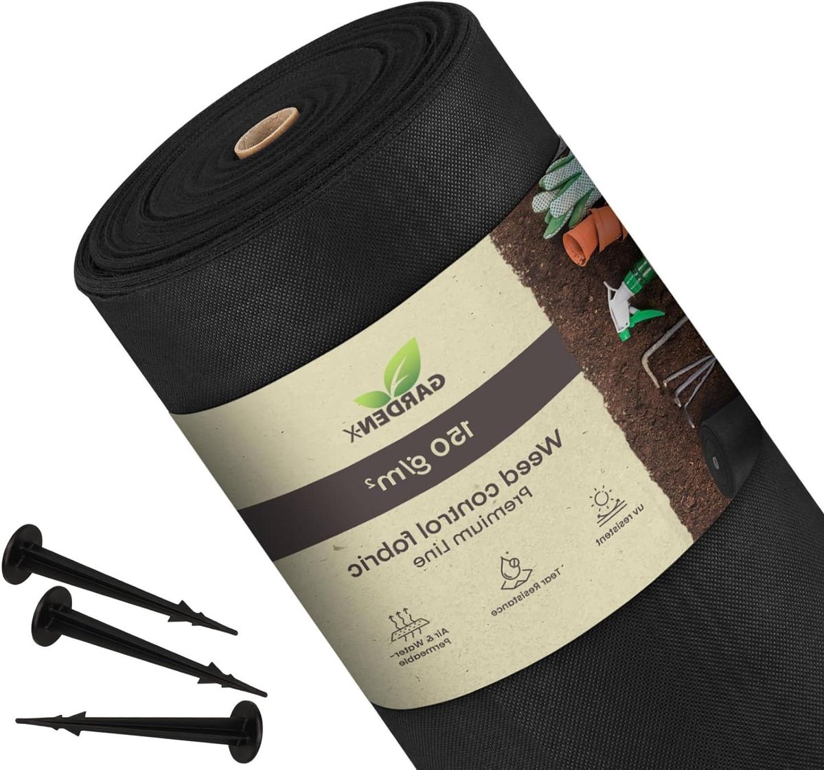 Onkruiddoek met grondankers - Wering folie vliesdoek - Tuin onderhoud - Water en luchtdoorlatend - 1 x 50 meter - Zwart