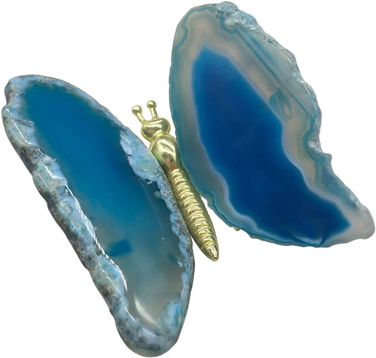 Blauwe Agaat Vlinder - Decoratie Steen Decor - Boho Interieur - Natuurlijke Kwarts Kristal - 2-2.4 inch - Blauw