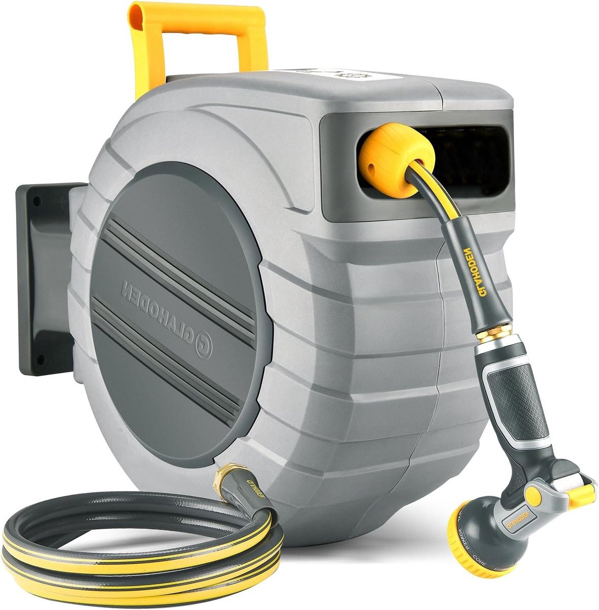 Intrekbare Tuinslanghaspel - Automatische Slanghaspel - Tuin Bewateren - Gepatenteerd Ratelvergrendelingssysteem - 5/8" x 65FT - Lichtgrijs
