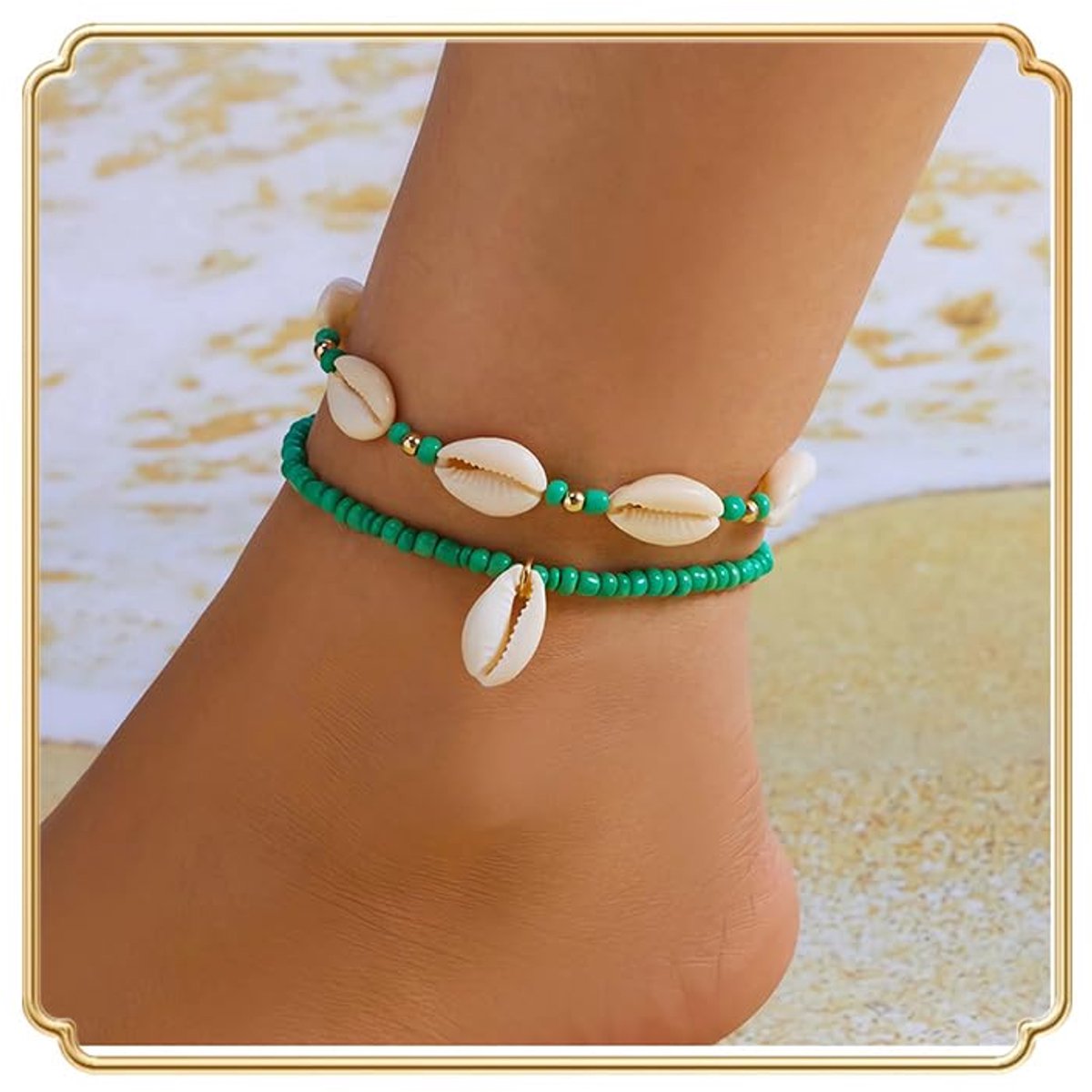 2 Stuks Shell Kralen Anklet Bracelet Bohemian Conch Voetketting Hawaii Puka Zomer Strand Sieraden voor Vrouwen Vrouwen