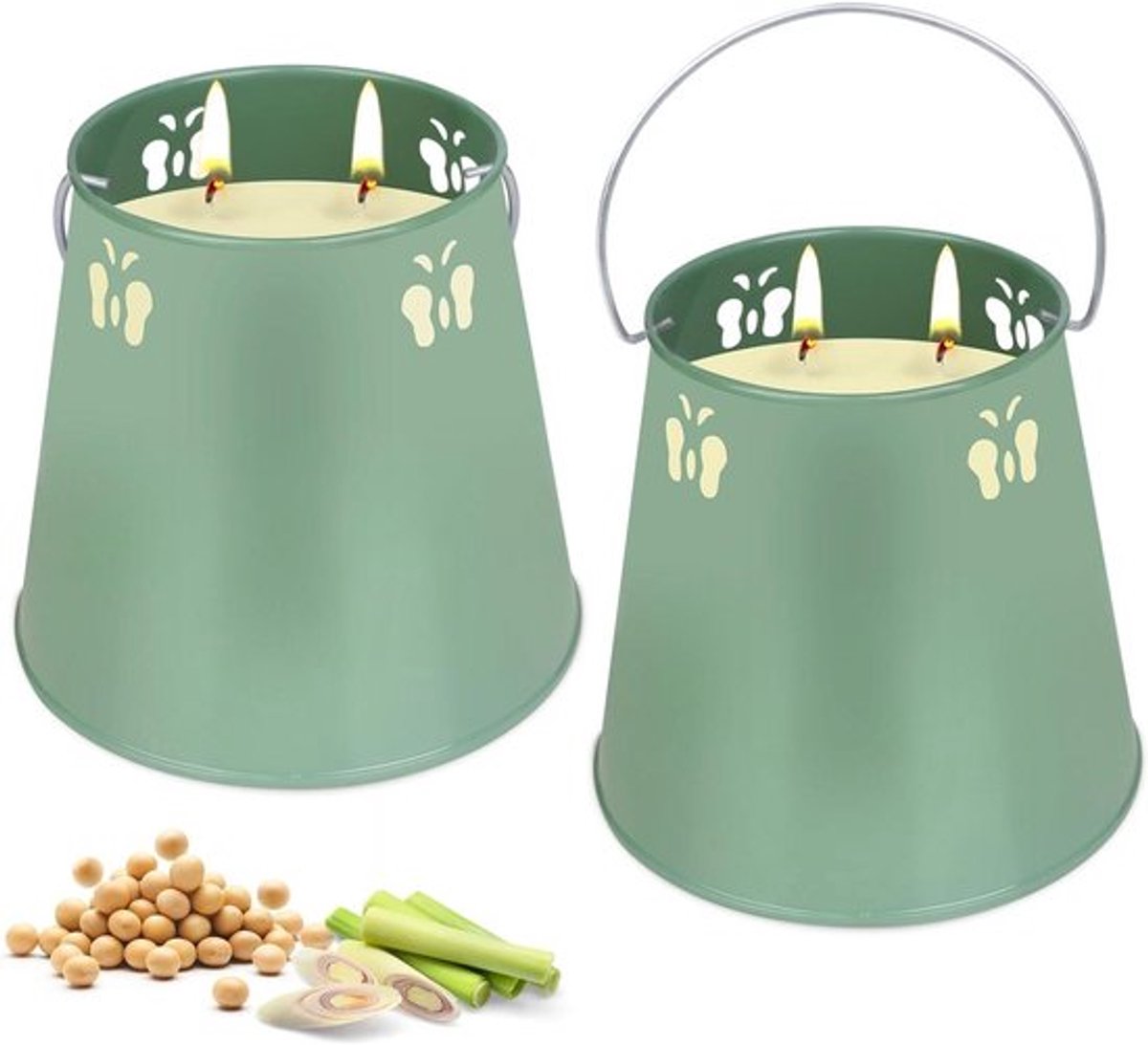 Tuinkaarsen voor buiten groot 2 x 450 ml 2 lonten grote Citronella outdoor kaars met handg