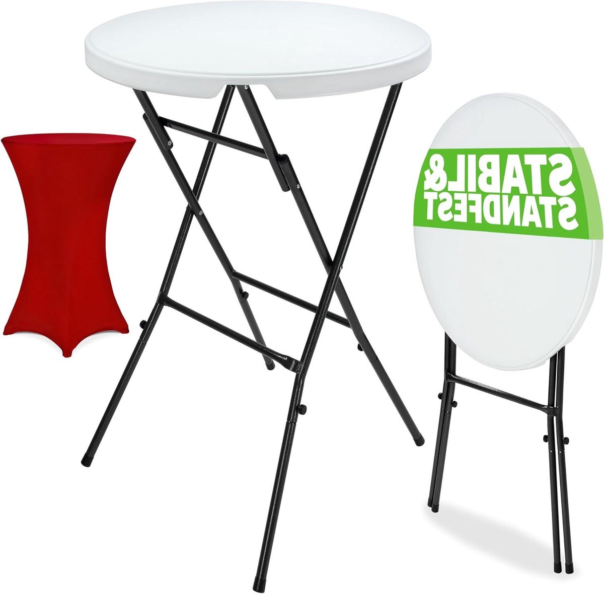 Statafel met Hoes - Bistrotafel Bartafel - Feestelijke Bijeenkomsten - Weerbestendig Inklapbaar - 110 cm Hoog - Bordeauxrood