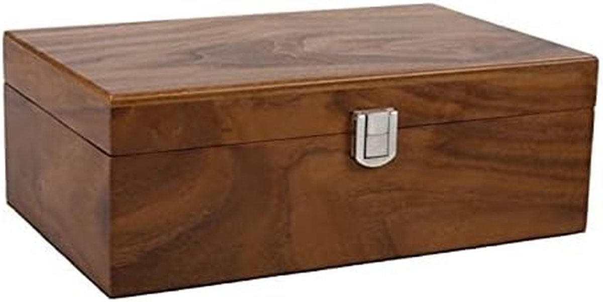 Schaakdoos Walnoot - Schaakkist Houten - Schaakstukken Opbergen - Met Metalen Sluiting - 4.25 Inch - Bruin