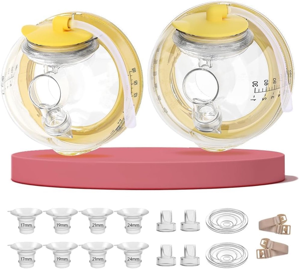 Handsfree Collectiebekers voor Borstkolf - Compatibel met Freestyle Flex, Pump in Style MaxFlow en Swing Maxi - Inclusief 27 mm Flens en 17/19/21/24 mm Inzetstukken