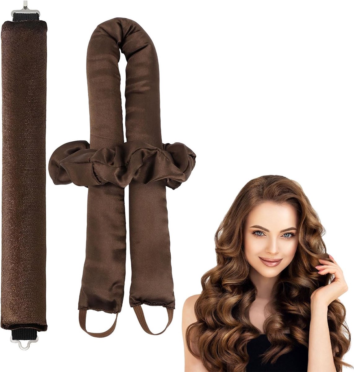 Krulspelden zonder hitte, overnight krullen voor lang haar, zachte haarrollen voor natuurlijke golven, doe-het-zelf styling voor de nacht, krullen zonder hitte (bruin)