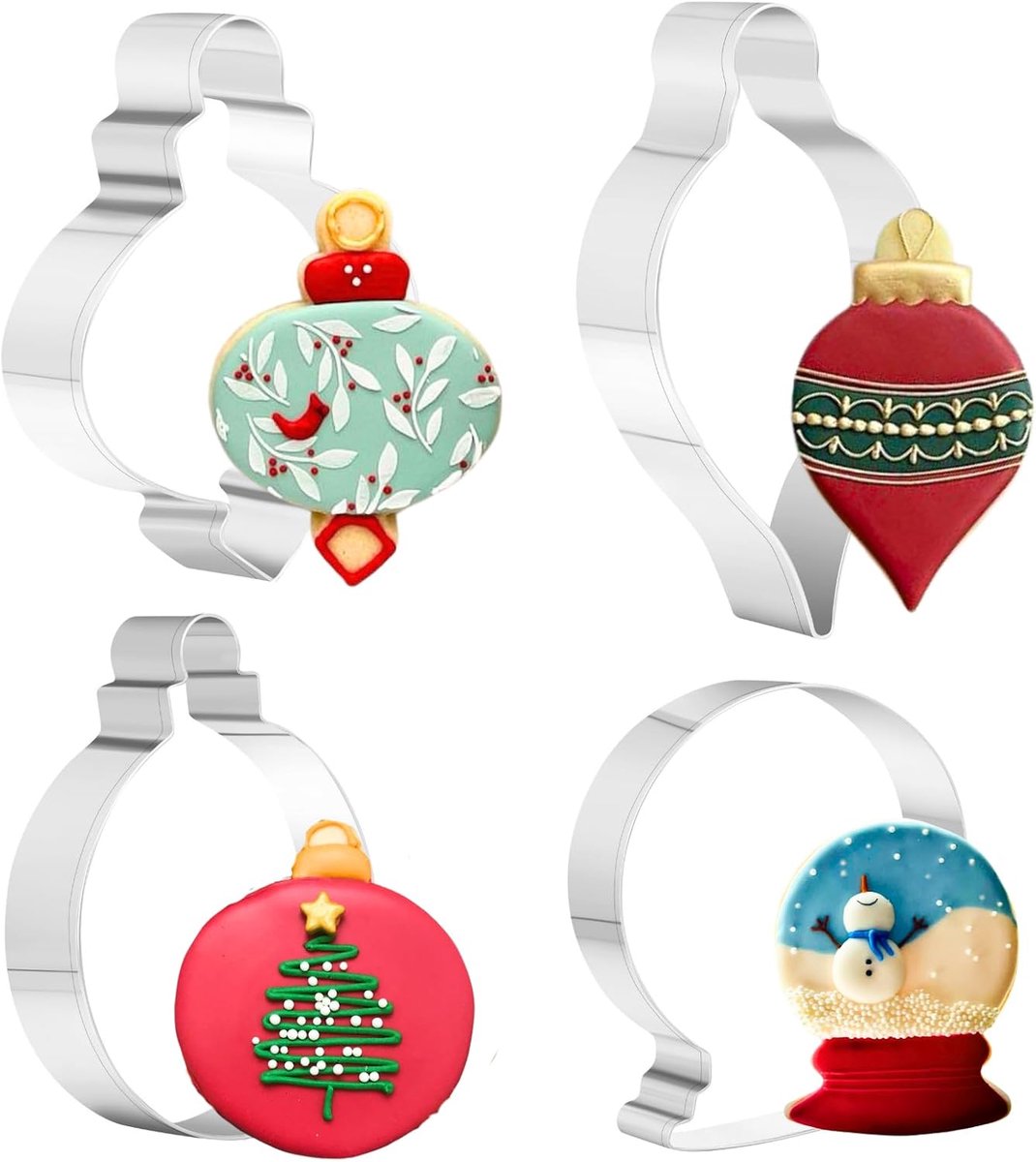 Koekjessnijders - 4 stuks roestvrij staal - sneeuwbol, traanvormige kerstballen, eindstukken en ronde ornamenten koekjessnijders