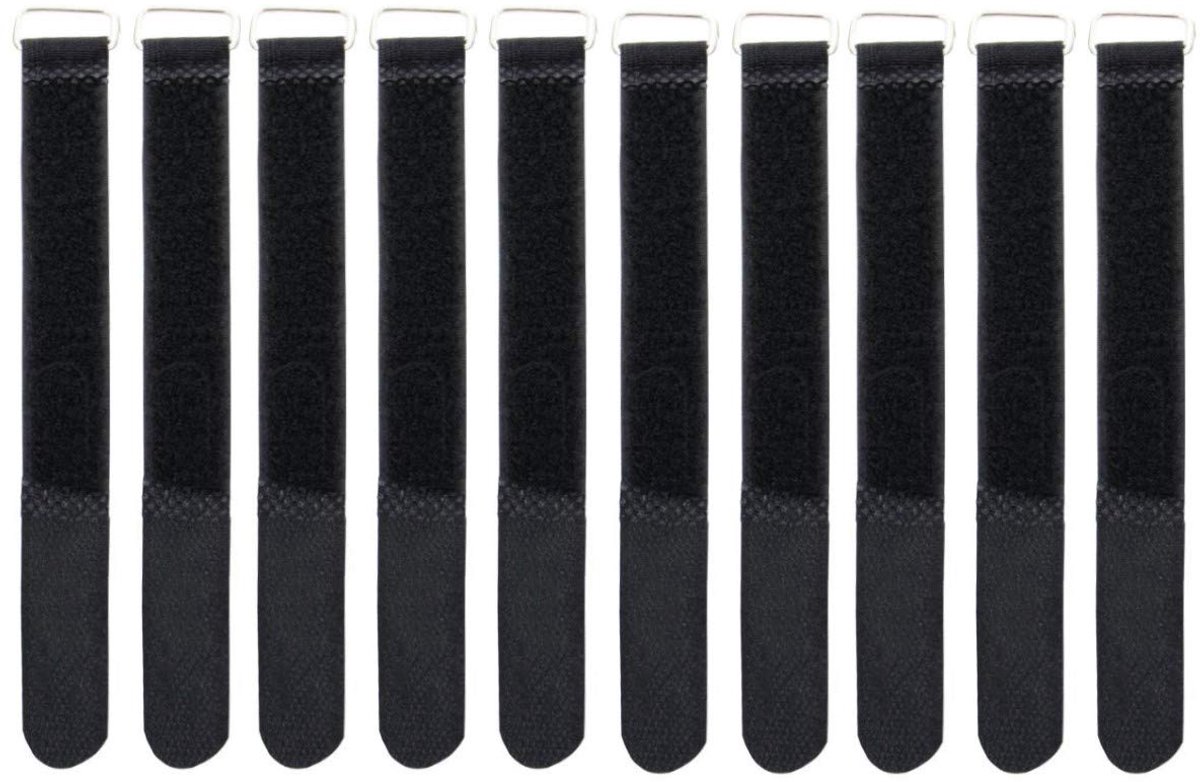 Klittenbandbinders, 10 stuks, met metalen oogje, klittenband/fleece aan verschillende zijden (16 x 160 mm, zwart)