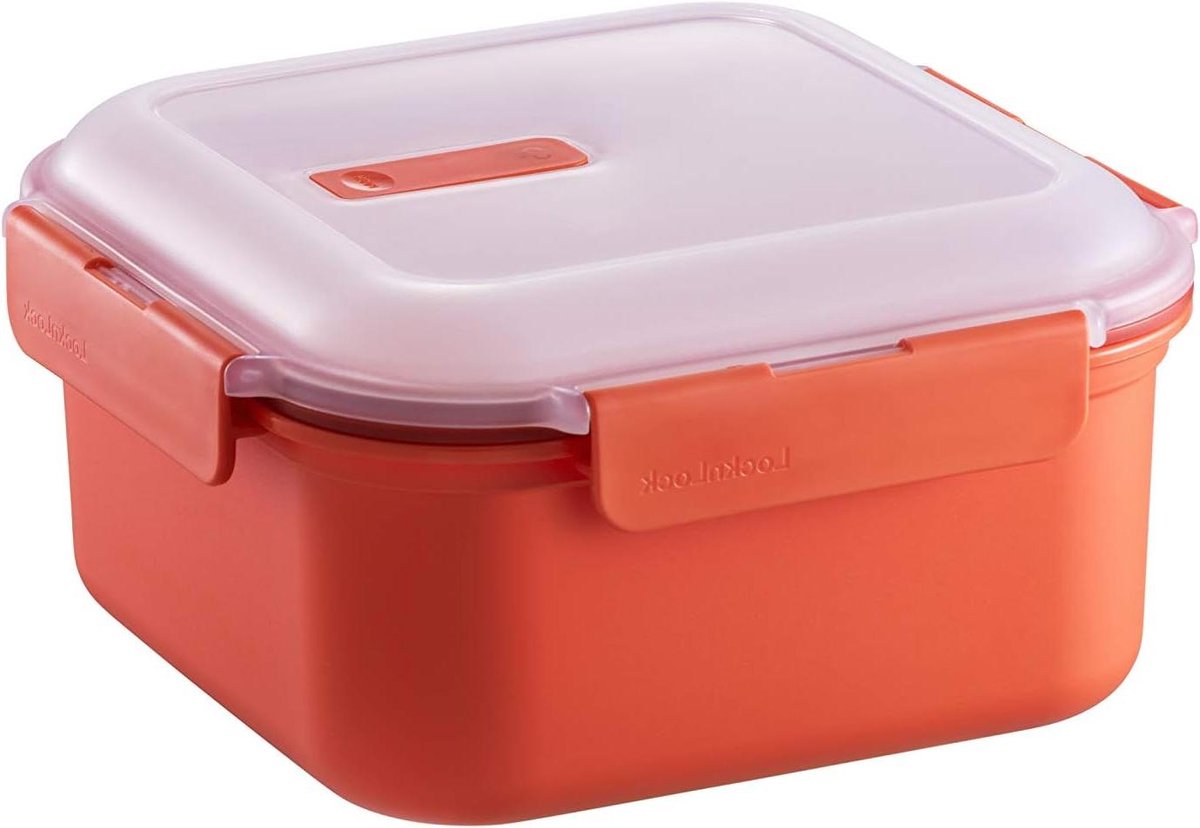 Magnetron servies - Voedselcontainer magnetron - Eten opwarmen - Met stoomventiel - 2400 ml - Oranje deksel transparant