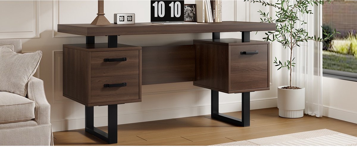 YYchan computerbureau - zwart - 135 x 54 x 76 cm - met lade - met opbergruimte