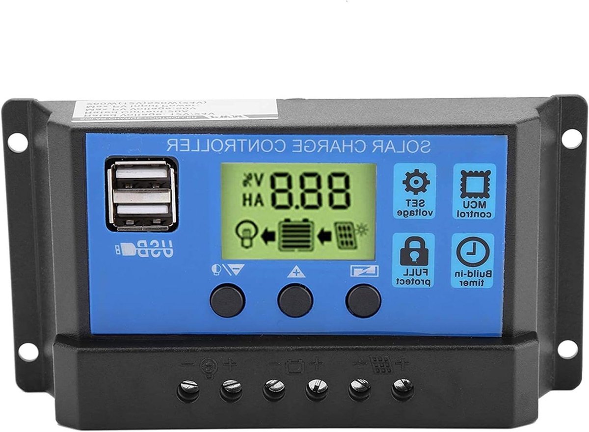 Zonnepaneel Laadregelaar - Solar Controller PWM - Energie Beheer - LCD Display - 20A - Grijs