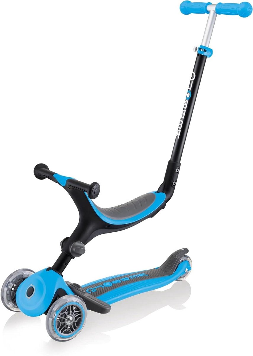 3-Wiel Step met Zitting - Loopfiets Scooter - Kind Ontwikkeling - Gereedschapsloos Verstelbaar - Tot 7 Jaar - Hemelsblauw