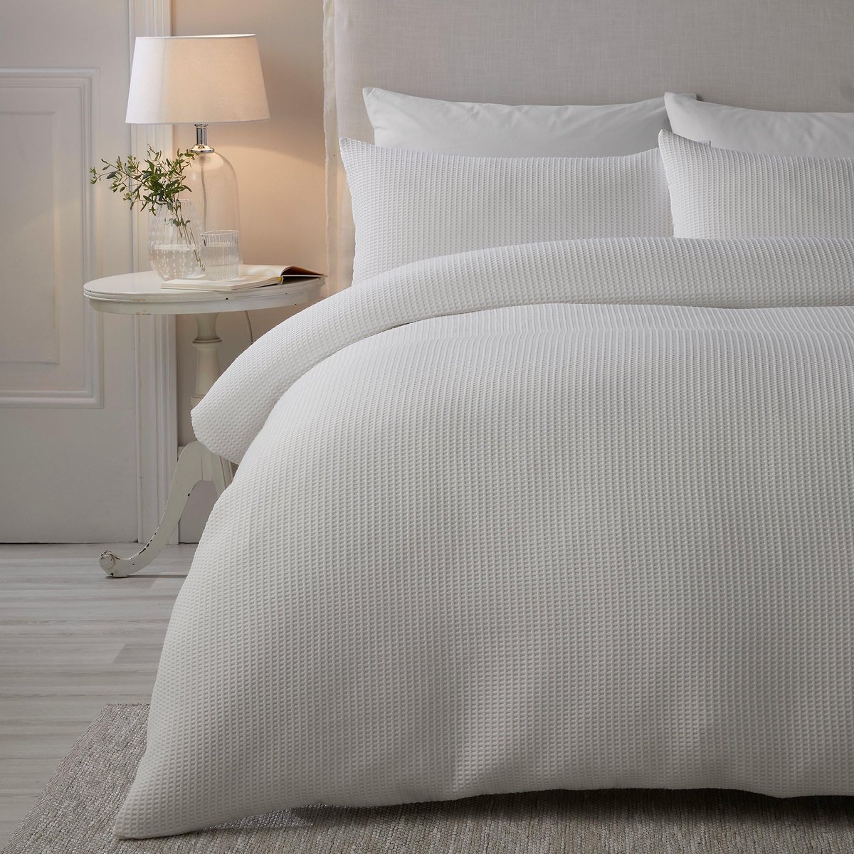 Dekbedovertrek - Eenpersoons Beddengoed Maat (140 x 200cm) - Soft Touch - Luxe Wit Beddengoed - Rastpatroon Getextureerd Dekbedovertrek in Wit - Puckered Beddengoed - Lindly