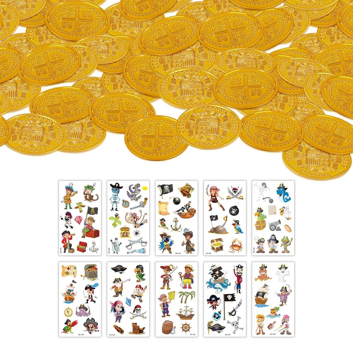 Gouden Piratenmunten - Speelgeld Schatmunten - Schattenjacht Feest - Gouden Piratenmotief - 100 stuks - Goud