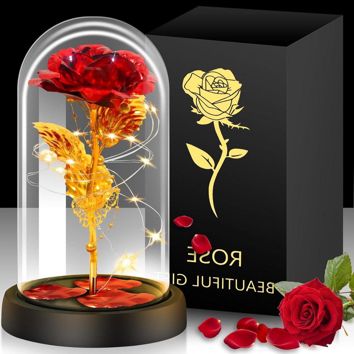 Eeuwige Roos in Glas - Gedroogde Roos Kunstbloem - Romantisch Cadeau - Handgemaakt Verwelkt Nooit