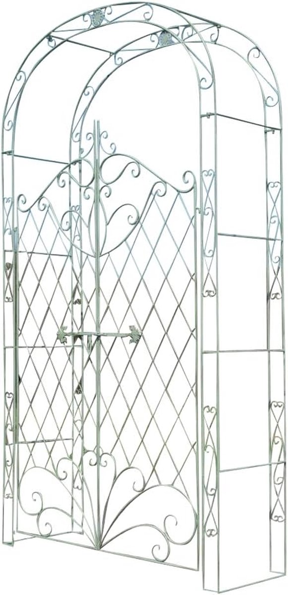 Rozenboog met Deur - Klimplantboog Hek - Tuin Decoratie - Handgemaakt IJzer - 120 x 220 cm - Antiek Groen