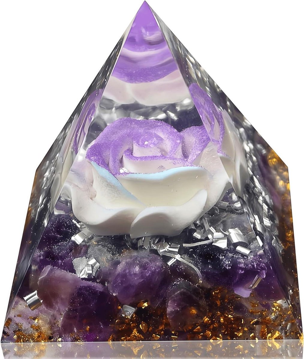 Kristallen Piramide - Energie Toren - Meditatie en Decoratie - Handgemaakt met Kwarts - 6 cm - Paars