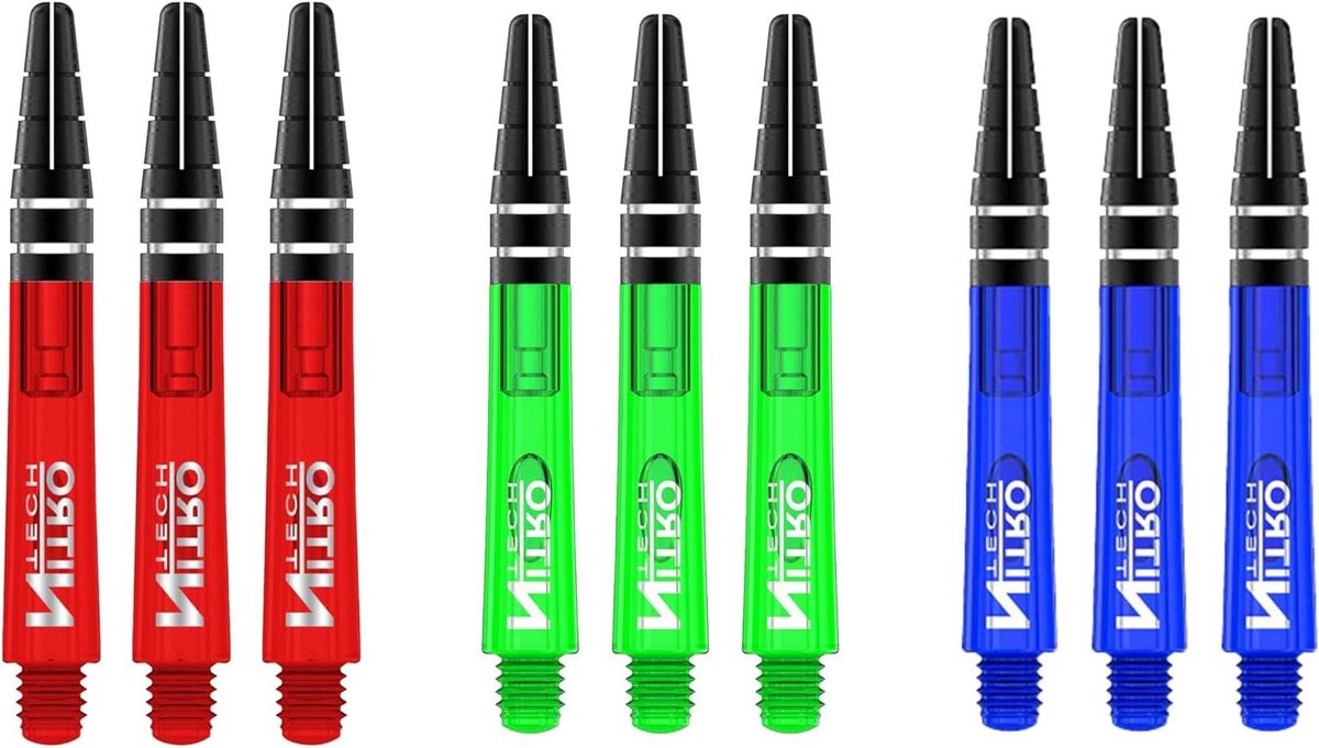 Dart Shafts - Dartpijltjes Accessoires - Darten - Nitrotech Polymeer Constructie - 36mm Kort - Rood Blauw Groen