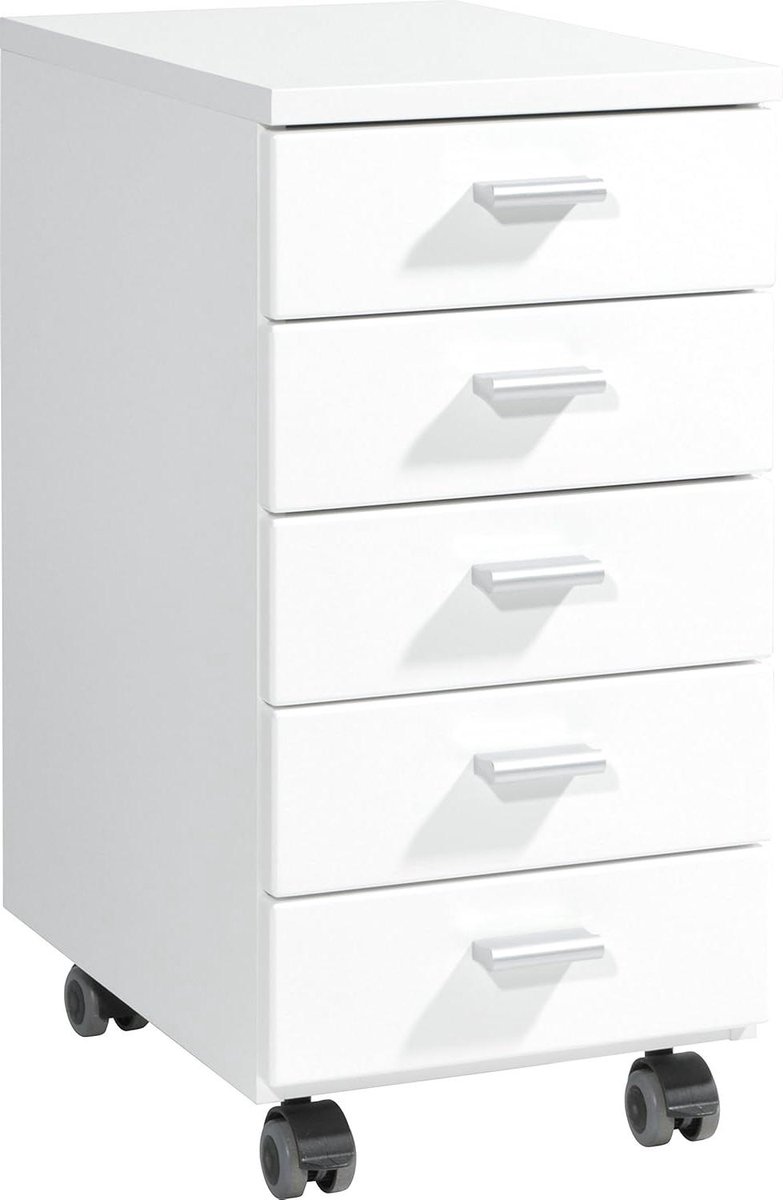 Ladeblok - Rolcontainer Lades - Opbergen Werkplek - Vijf Lades - 28 x 57 x 40 cm - Wit