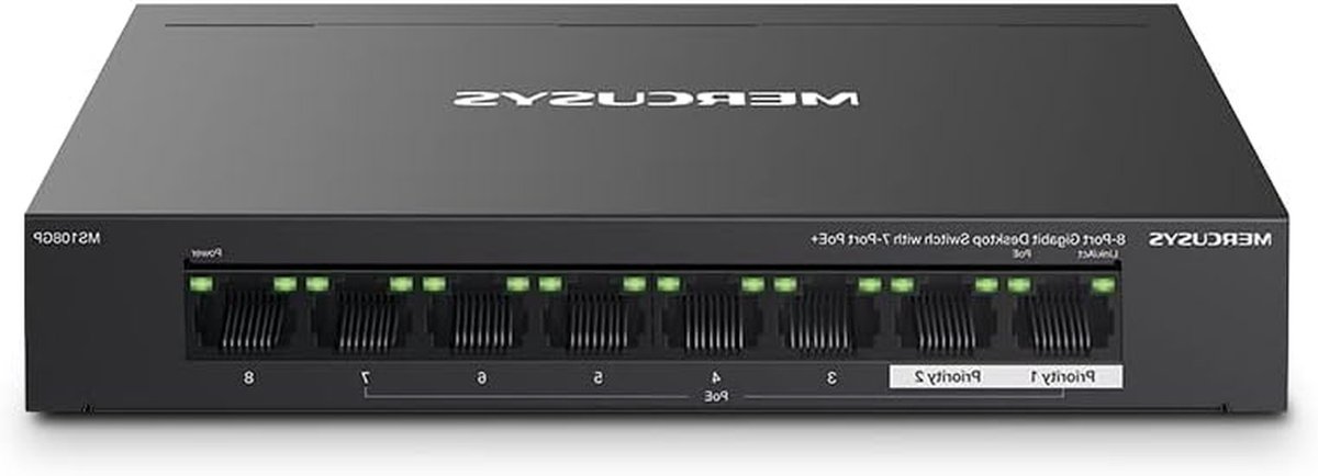 Gigabit PoE Switch - Ethernet Switch PoE - Netwerkapparaten Voeden - 8 Poorten 65W - 250m Bereik - Zwart