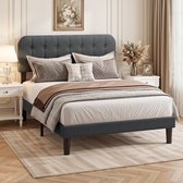 Lit rembourré Xbro 140 x 200 cm avec tête de lit réglable et sommier à lattes, lit double avec 20 cm d'espace de rangement, montage facile, gris foncé