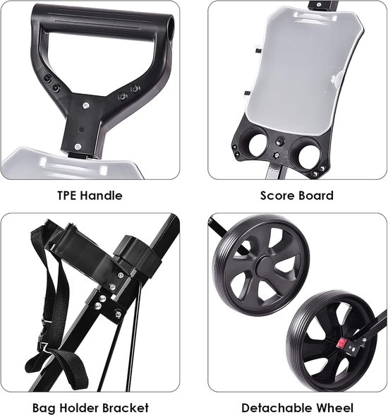 Golfkar - Golftrolley Pushkar - Golfen op de baan - Stabiel stalen frame - 24 cm wielen - Zwart — afbeelding 3