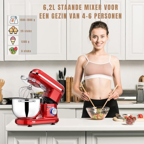 KAD® Deegmachine - Elektrische Deegmixer - Keukenmixer - Rood - 42cm x 27cm x 36cm — afbeelding 4