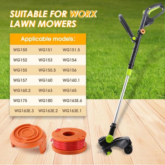 Grasmaaier spoelen - 6 spoelen + 2 hoes - Maaidraadhaspels - trimmerdraad - Geschikt voor WORX grasmaaiers - 1,65 mm diameter, 3 m lengte van Merkloos	 — afbeelding 4