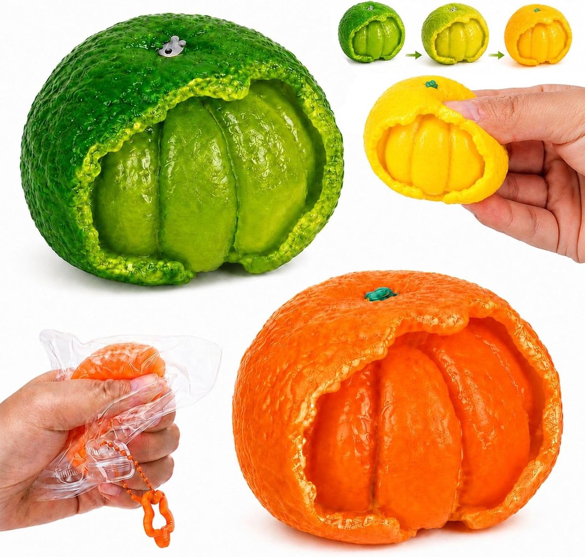 Slow Rising Squishy Mandarijn - 2 stuks - Kleurverandering Fidget Squishy - Zachte Stressverlichtend Speelgoed - Anti Stress Speelgoed - Knijp Speelgoed - Langzame Squishy - Fidget Toys - Angstverlichting - Cadeaus - Oranje+Groen