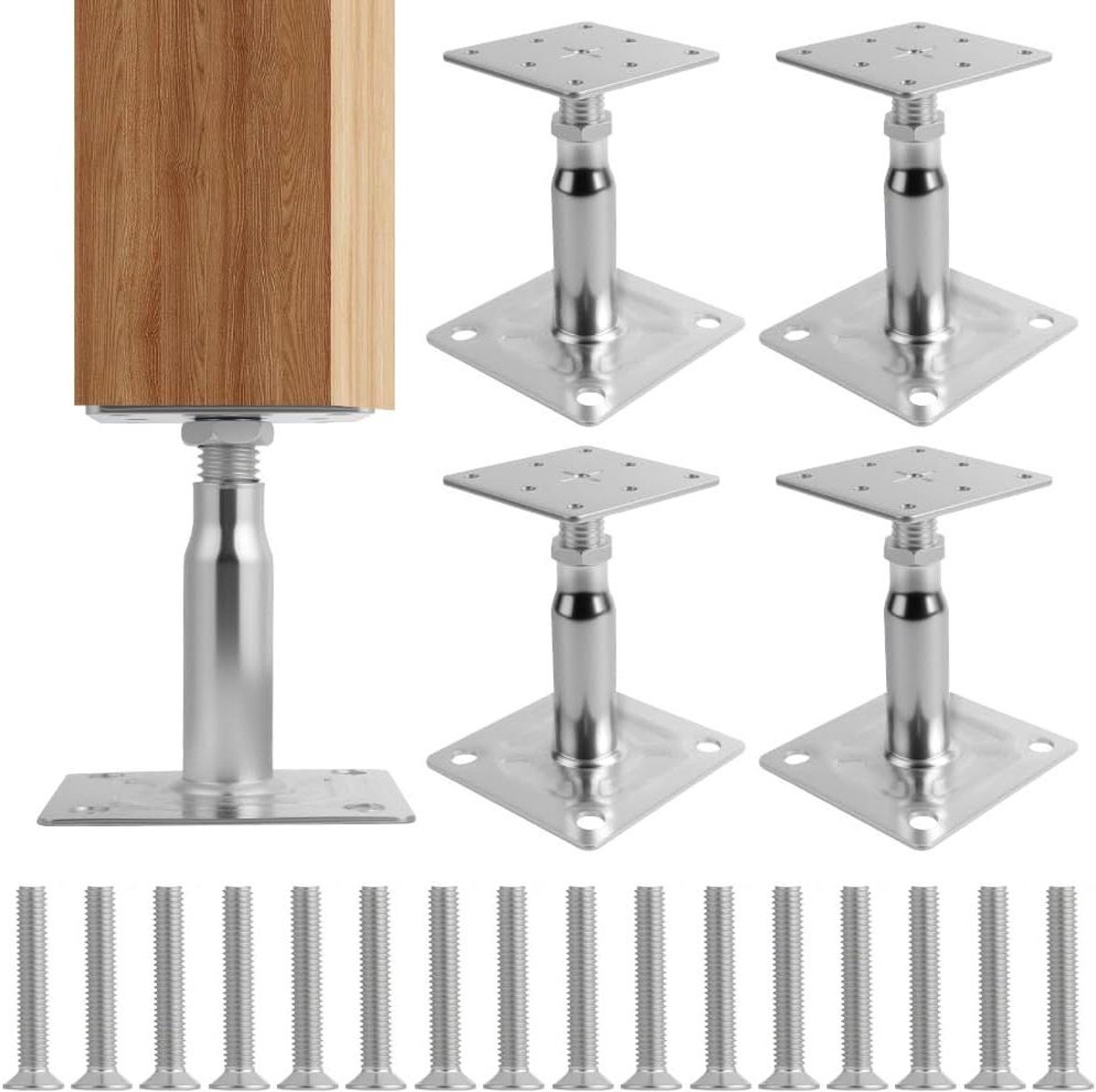 Verstelbare Paalvoetsteunen - Paaldragers Verhoogd - Pergola's Bouwen - Gegalvaniseerd IJzer - 100-150 mm - Zilver