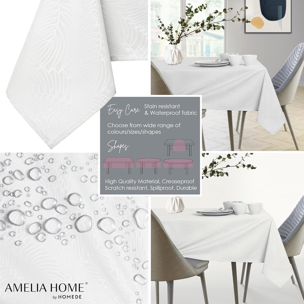 Tafelkleed Gaia - Linnenlook Kleed - Eettafel Decoratie - Waterafstotend Lotuseffect - 120x200 cm - Wit