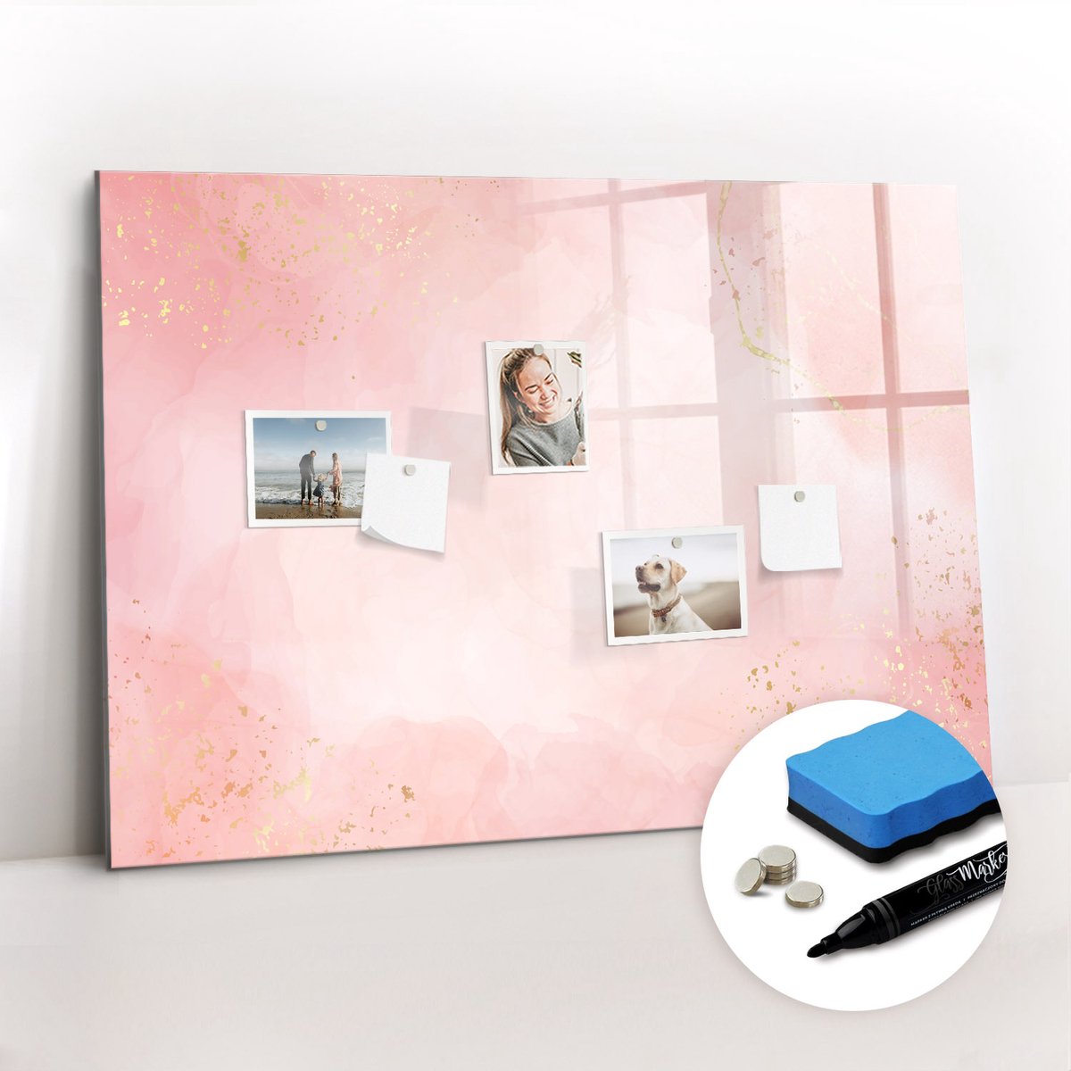 Tulup Whitebord - Roze marmer - 100 x 70 cm - Roze Magnet Board - Gratis 5 Sterke Magneten + Whiteboard Marker & Wisser - Scandinavisch Design Bord - Magneetbord Foto - Organiseer Je Bureau