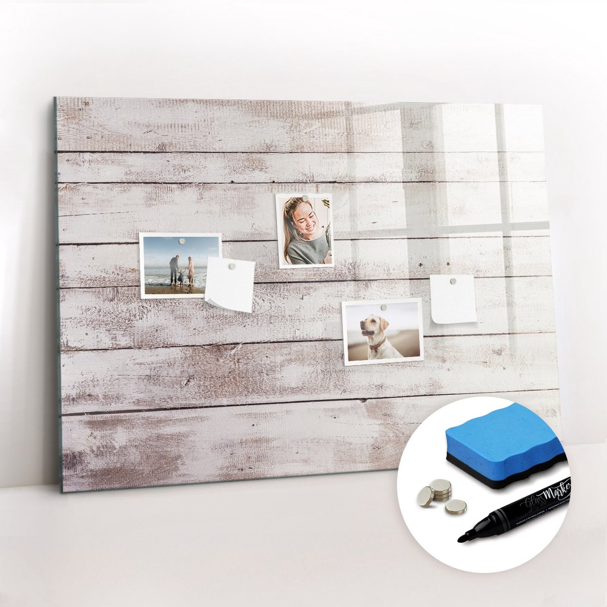 Tulup Whitebord - Houten plankpatroon - 100 x 70 cm - Wit Magneetbord Design - Inclusief Gratis Magneten & Marker & Spons - Interieur Accessoires Kantoor - Foto Magneetbord - Productiviteit Tools