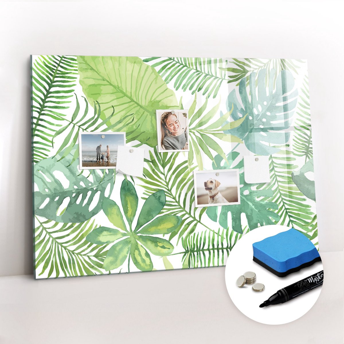 Tulup Whitebord - Tropische palmbladeren - 100 x 70 cm - Groente Memobord Keuken - Gratis 5 Sterke Magneten + Whiteboard Marker & Wisser - Stylish Memo Board - Magneetbord Keuken - Organiseer Je Bureau
