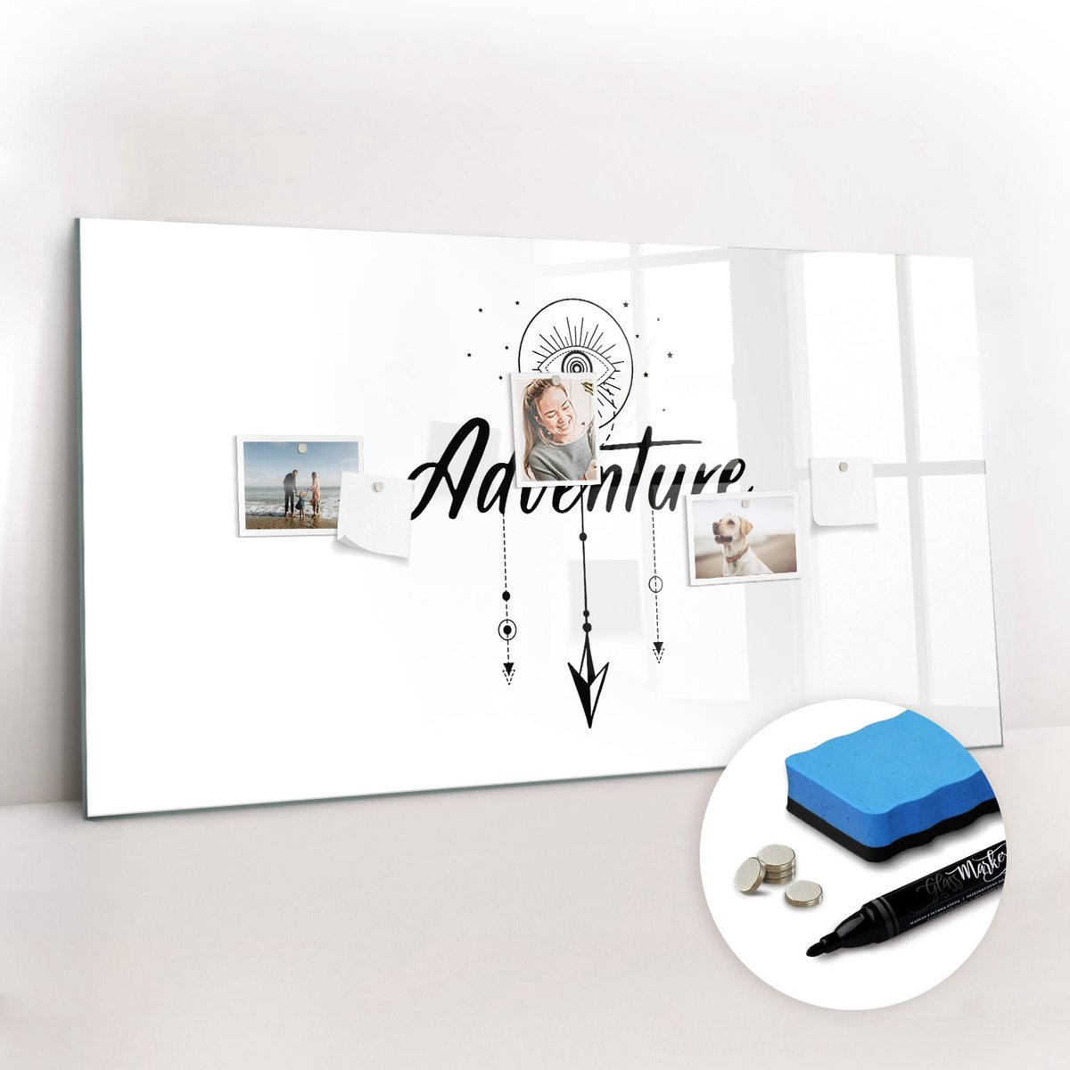 Tulup Whitebord - Avontuurlijke reizen - 120 x 60 cm - Wit Magnetisch Bord Kind - Gratis 5 Sterke Magneten + Whiteboard Marker & Wisser - Industrieel Wandbord - Memobord Magnetisch - Ideeënbord Thuiswerkplek